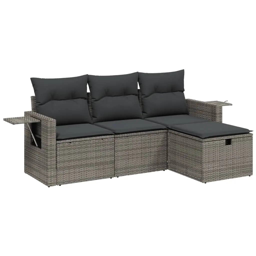 4 Piece Garden Sofa Set with Cushions Grey Poly Rattan 3263756 - Furniture