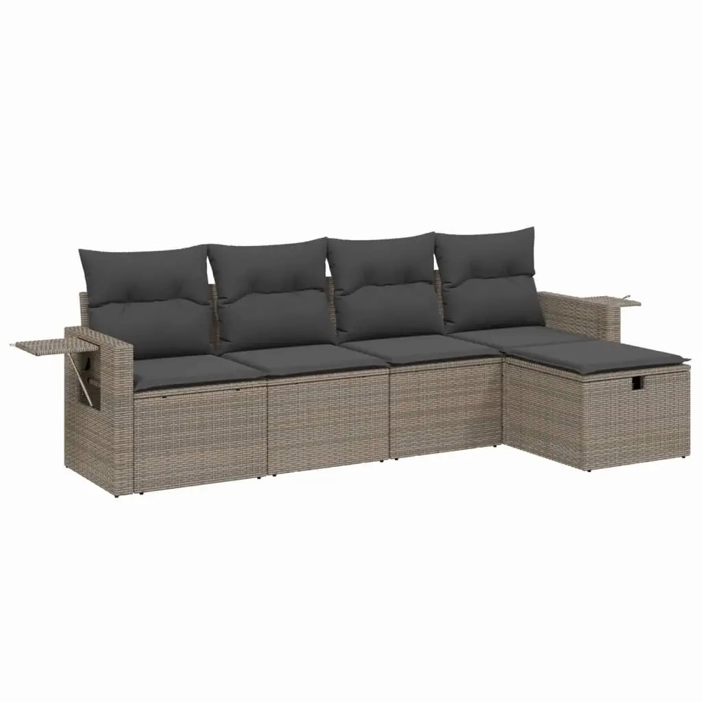 5 Piece Garden Sofa Set with Cushions Grey Poly Rattan 3263776 - Furniture