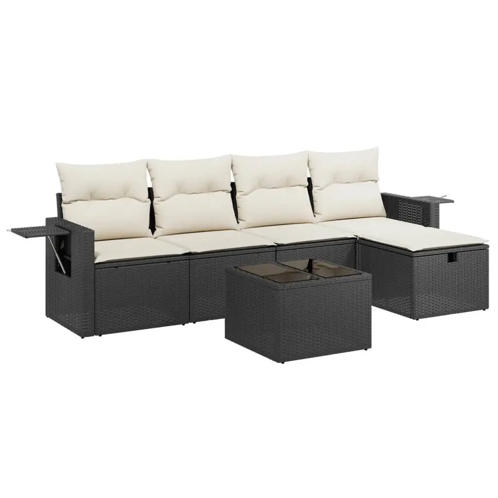 6 Piece Garden Sofa Set with Cushions Black Poly Rattan 3263782 - Furniture