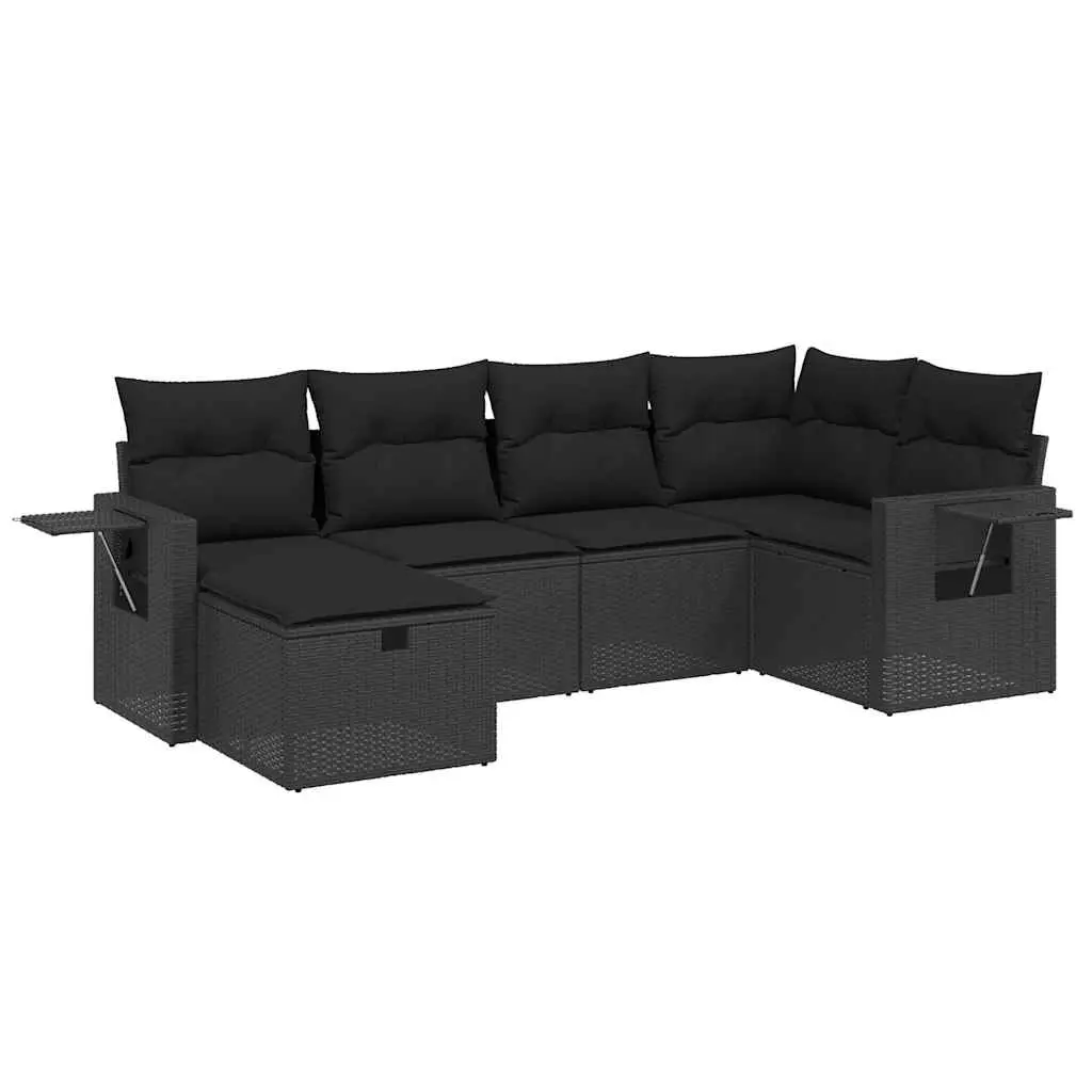 6 Piece Garden Sofa Set with Cushions Black Poly Rattan 3263791 - Furniture