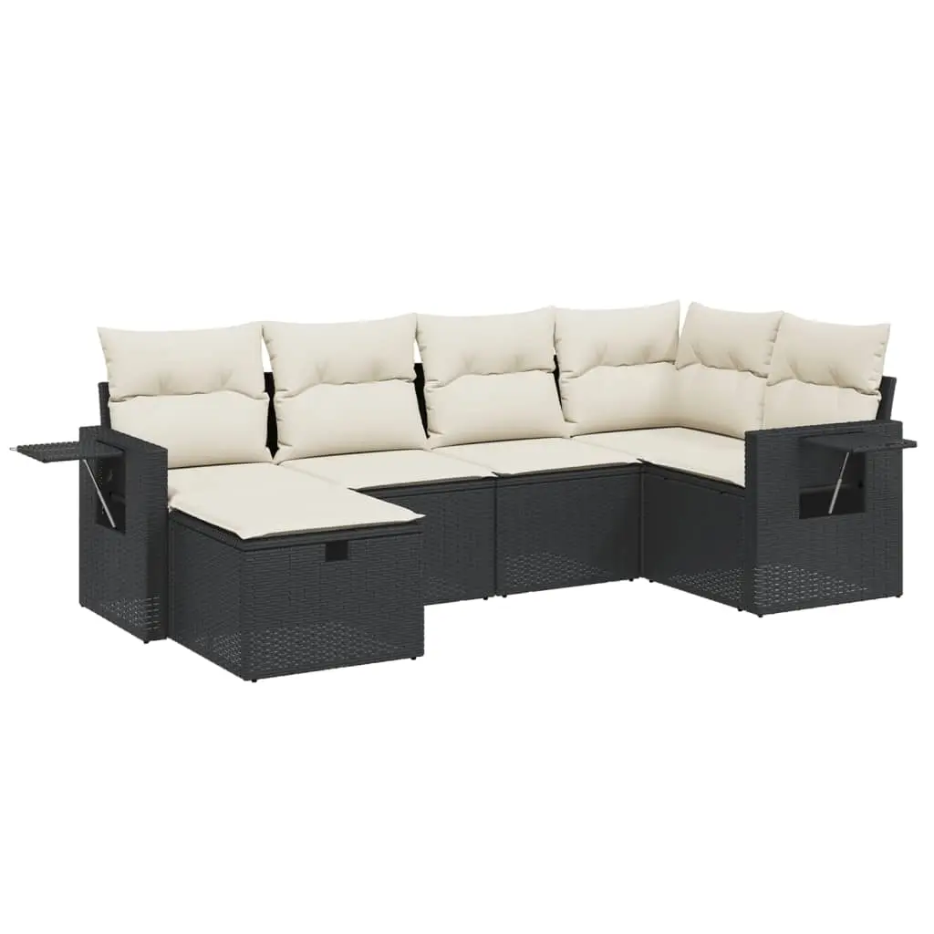 6 Piece Garden Sofa Set with Cushions Black Poly Rattan 3263792 - Furniture
