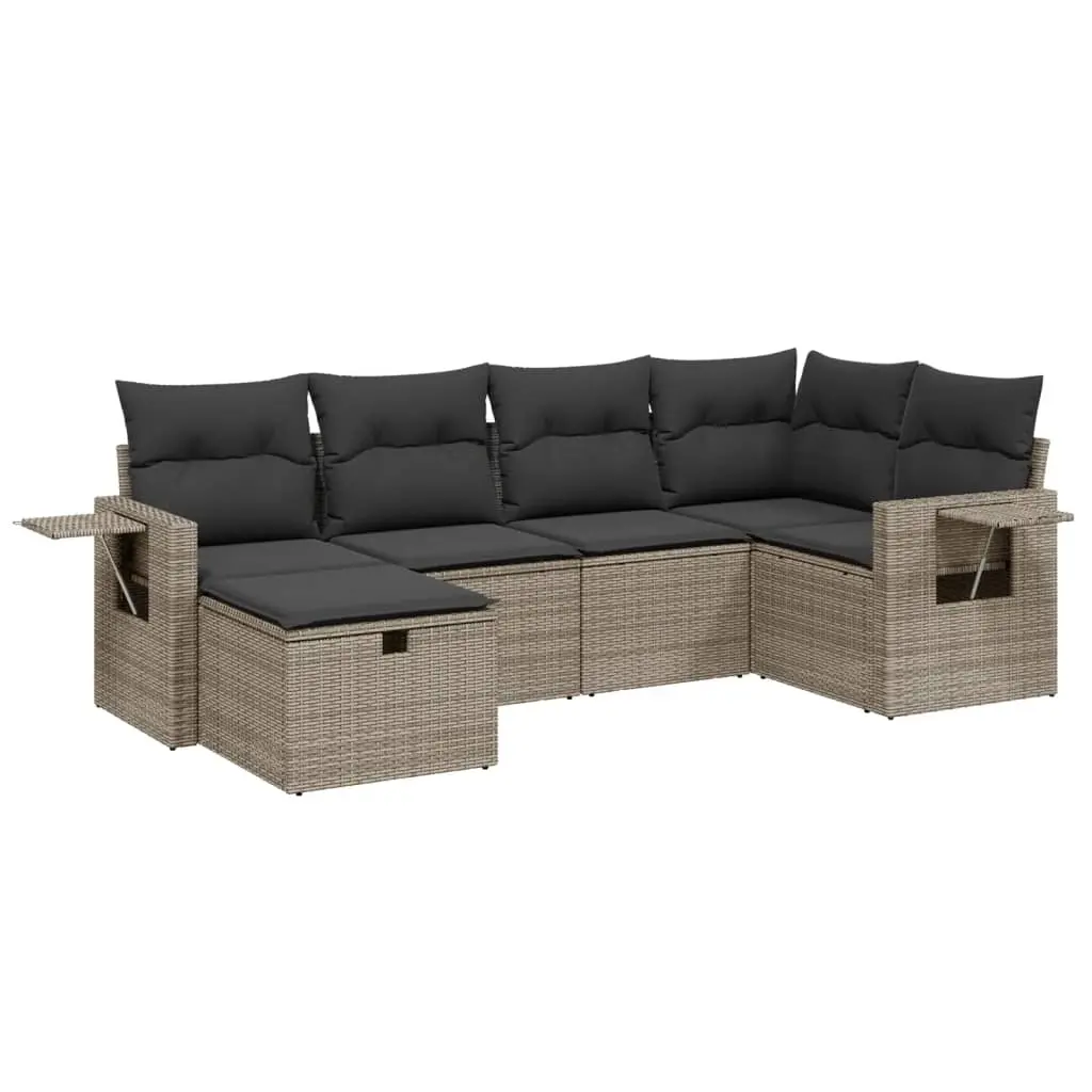6 Piece Garden Sofa Set with Cushions Grey Poly Rattan 3263796 - Furniture