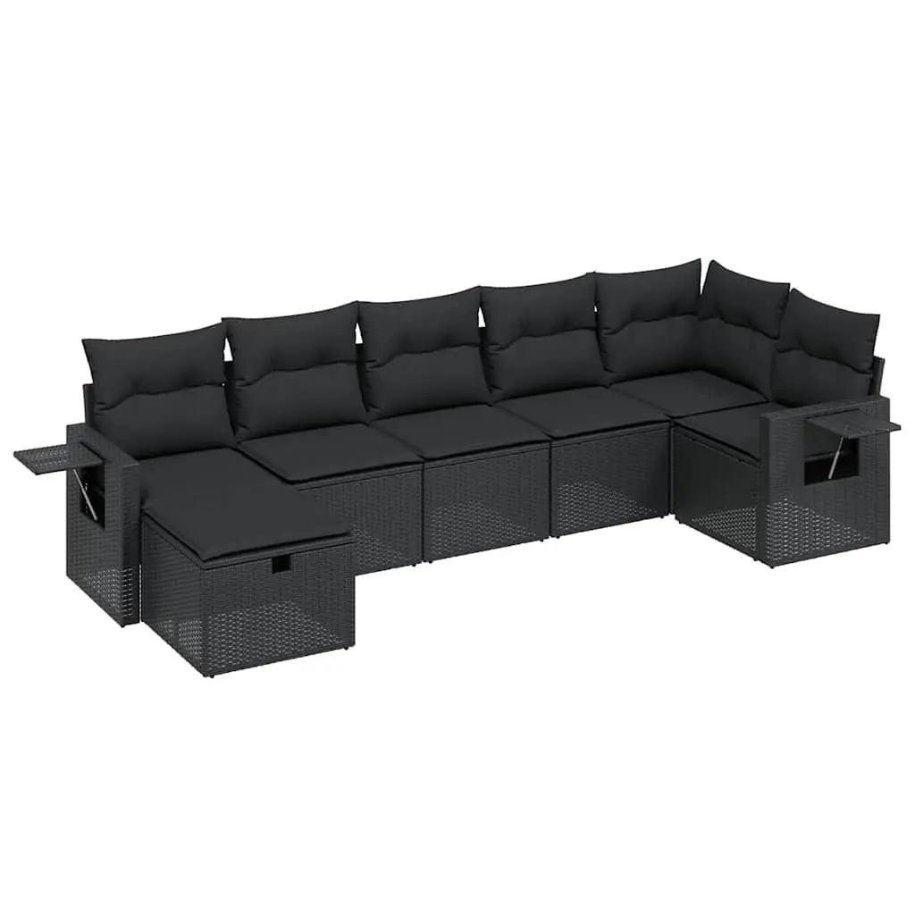 7 Piece Garden Sofa Set with Cushions Black Poly Rattan 3263811 - Furniture