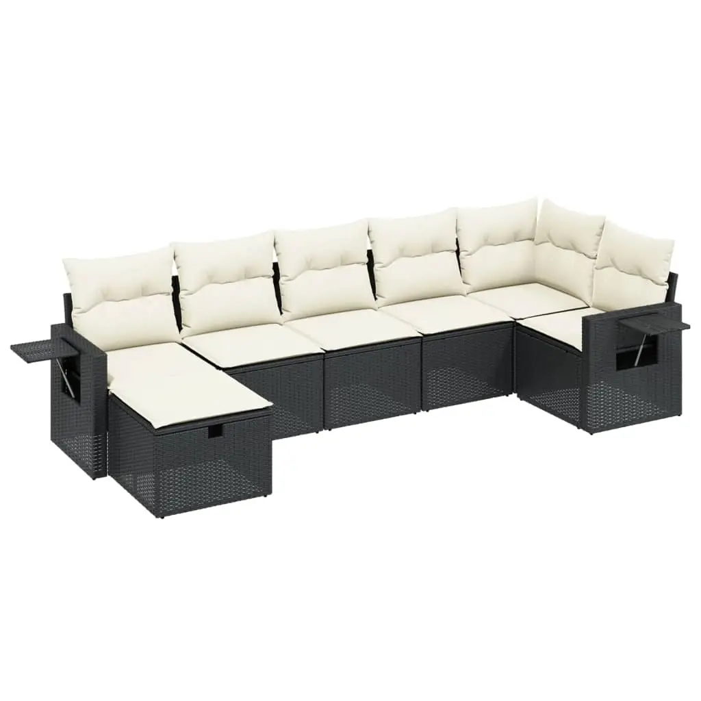 7 Piece Garden Sofa Set with Cushions Black Poly Rattan 3263812 - Furniture