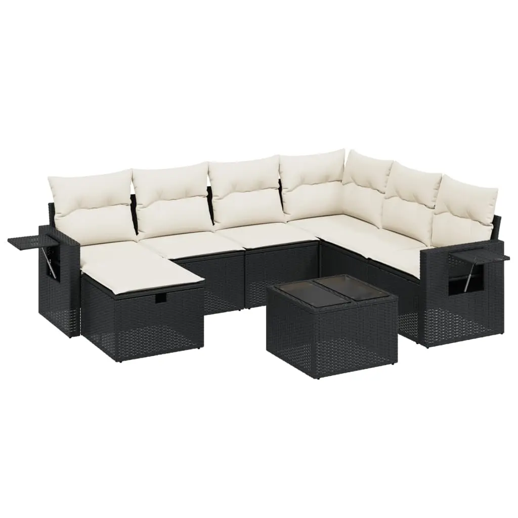 8 Piece Garden Sofa Set with Cushions Black Poly Rattan 3263842 - Furniture