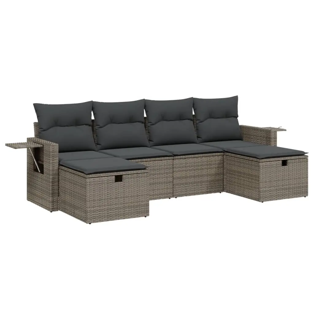 6 Piece Garden Sofa Set with Cushions Grey Poly Rattan 3263856 - Furniture