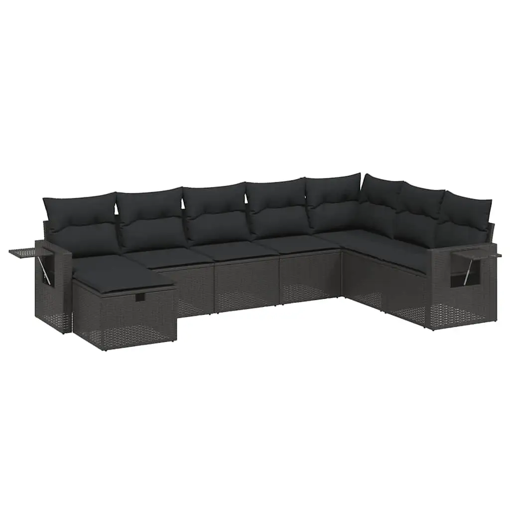 8 Piece Garden Sofa Set with Cushions Black Poly Rattan 3263891 - Furniture