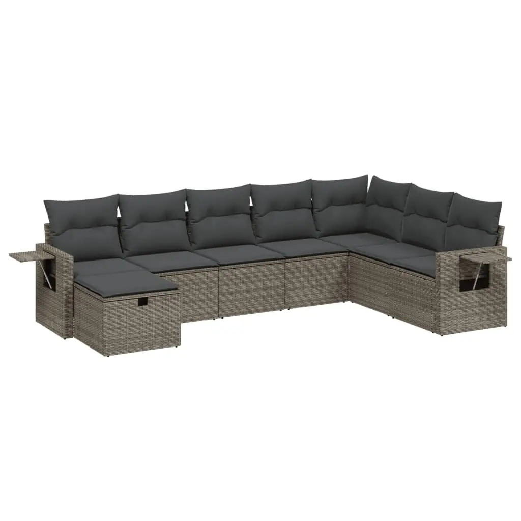 8 Piece Garden Sofa Set with Cushions Grey Poly Rattan 3263896 - Furniture