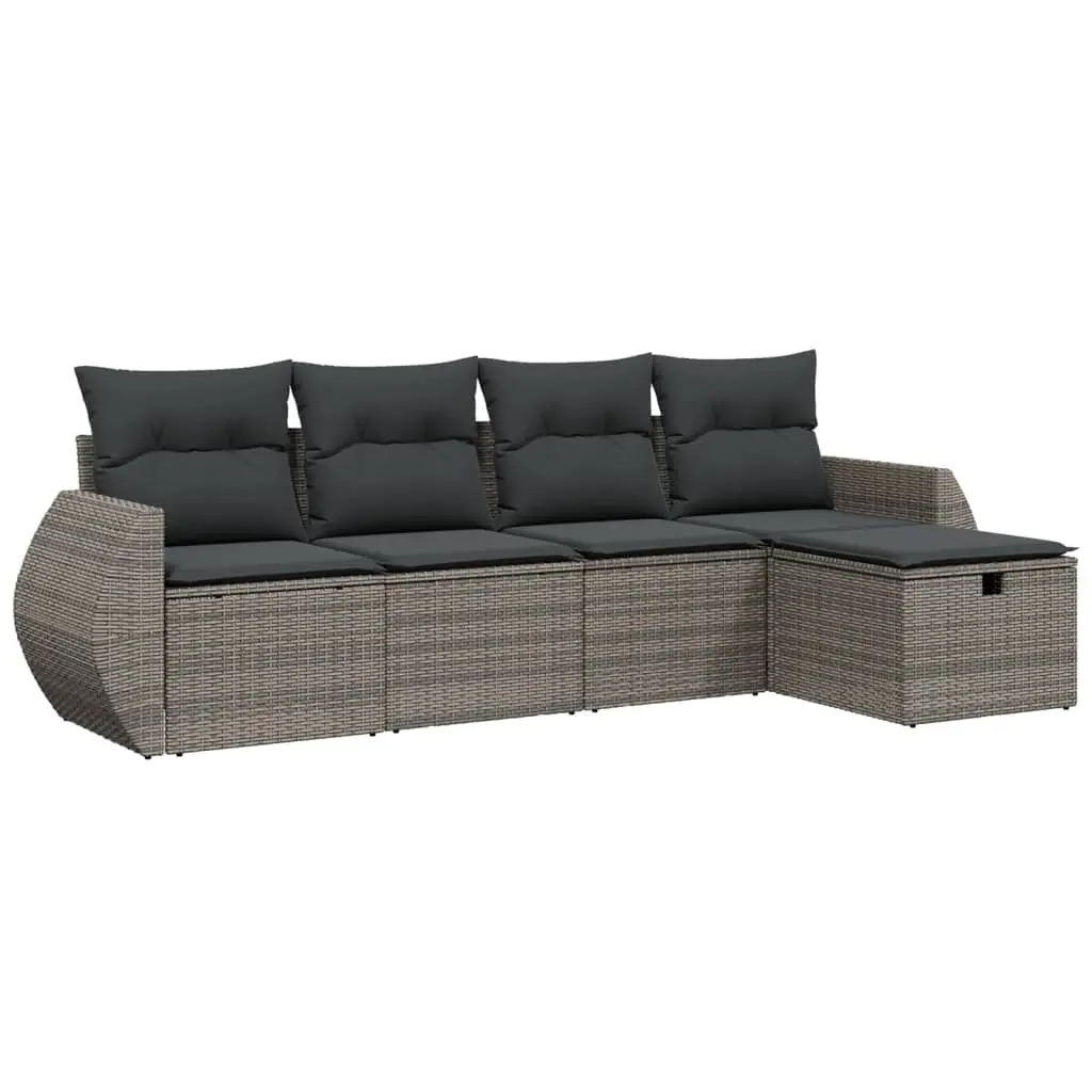 5 Piece Garden Sofa Set with Cushions Grey Poly Rattan 3264086 - Furniture