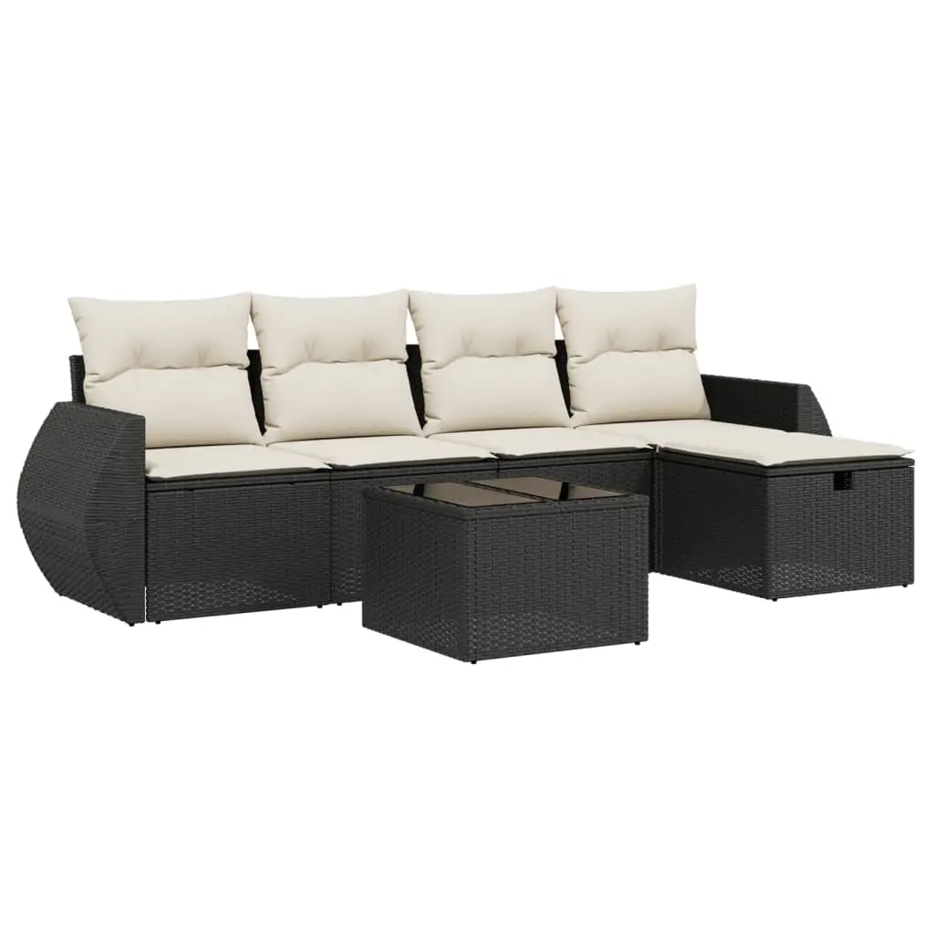 6 Piece Garden Sofa Set with Cushions Black Poly Rattan 3264092 - Furniture