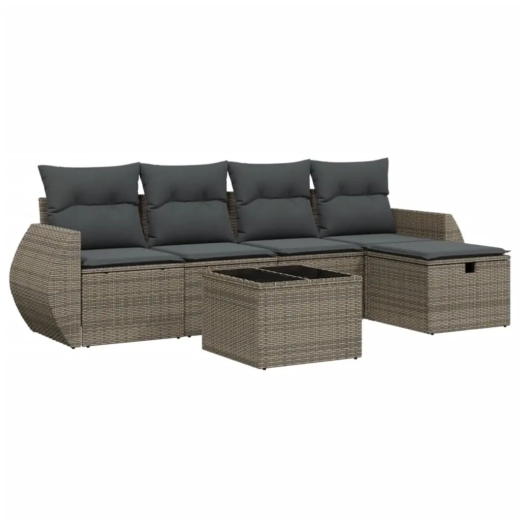 6 Piece Garden Sofa Set with Cushions Grey Poly Rattan 3264096 - Furniture