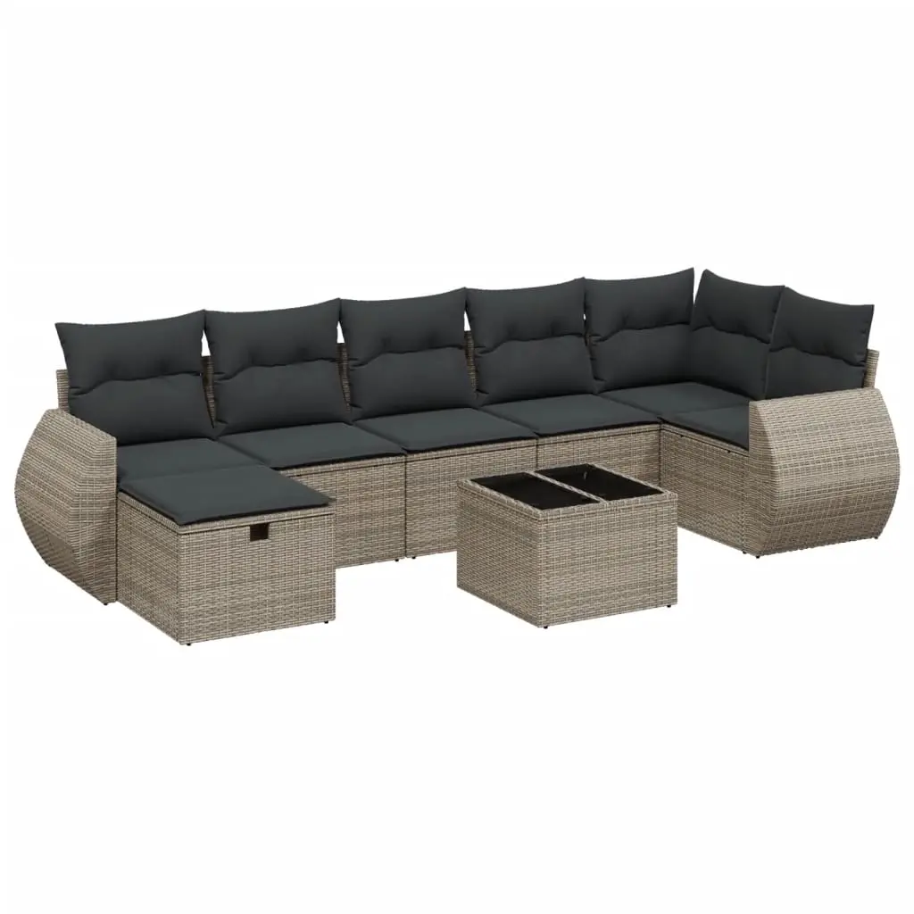 8 Piece Garden Sofa Set with Cushions Grey Poly Rattan 3264136 - Furniture