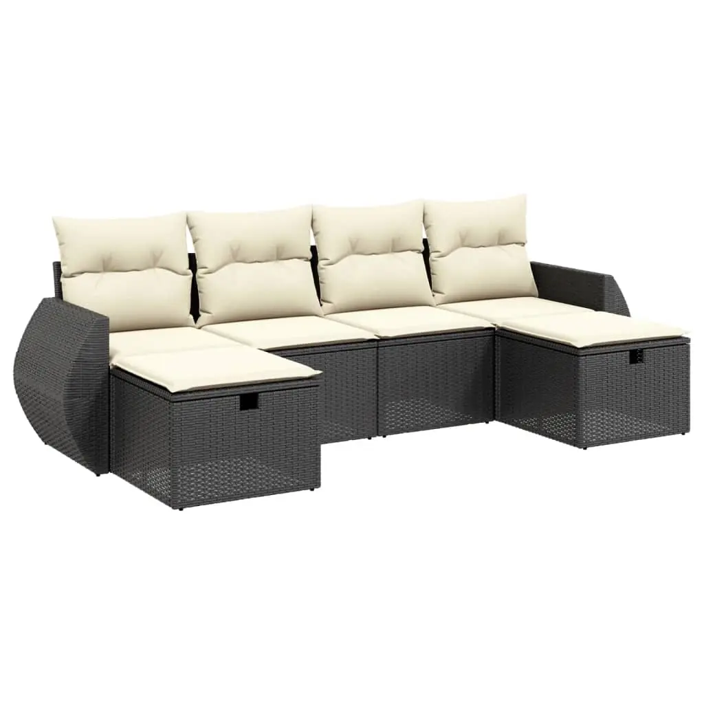 6 Piece Garden Sofa Set with Cushions Black Poly Rattan 3264162 - Furniture