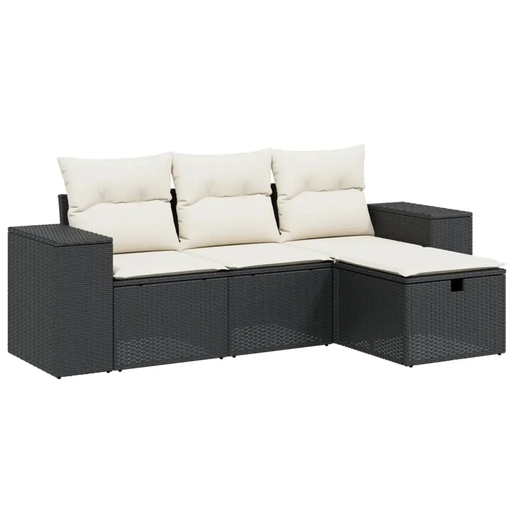 4 Piece Garden Sofa Set with Cushions Black Poly Rattan 3264372 - Furniture