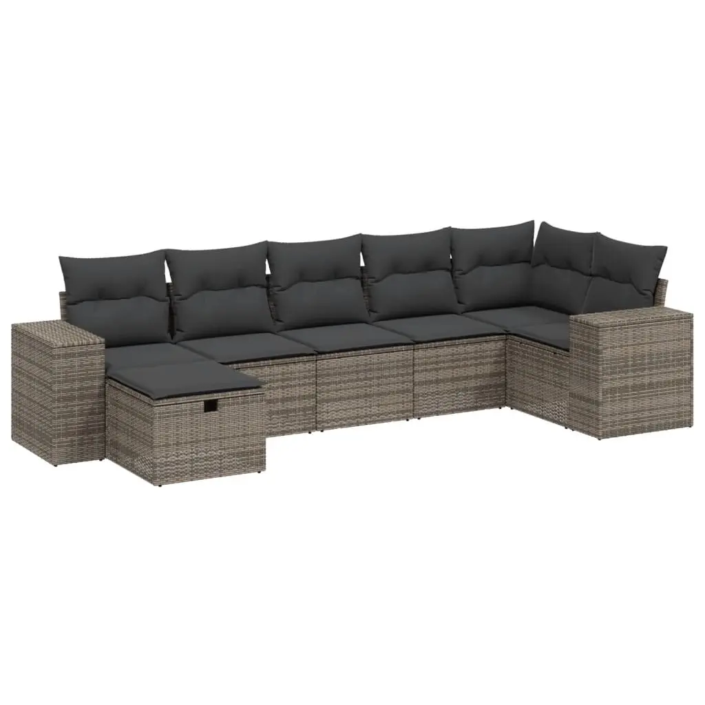 7 Piece Garden Sofa Set with Cushions Grey Poly Rattan 3264436 - Furniture