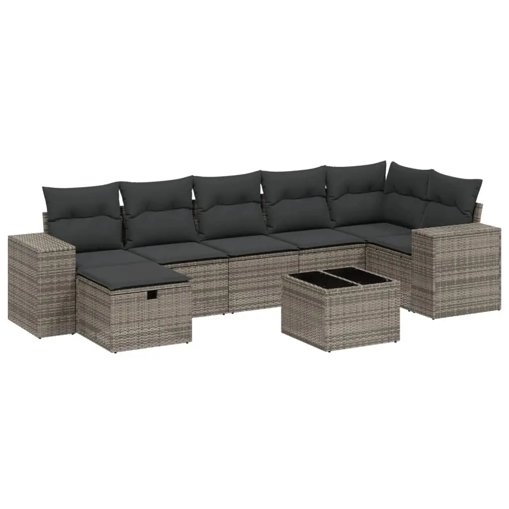 8 Piece Garden Sofa Set with Cushions Grey Poly Rattan 3264446 - Furniture