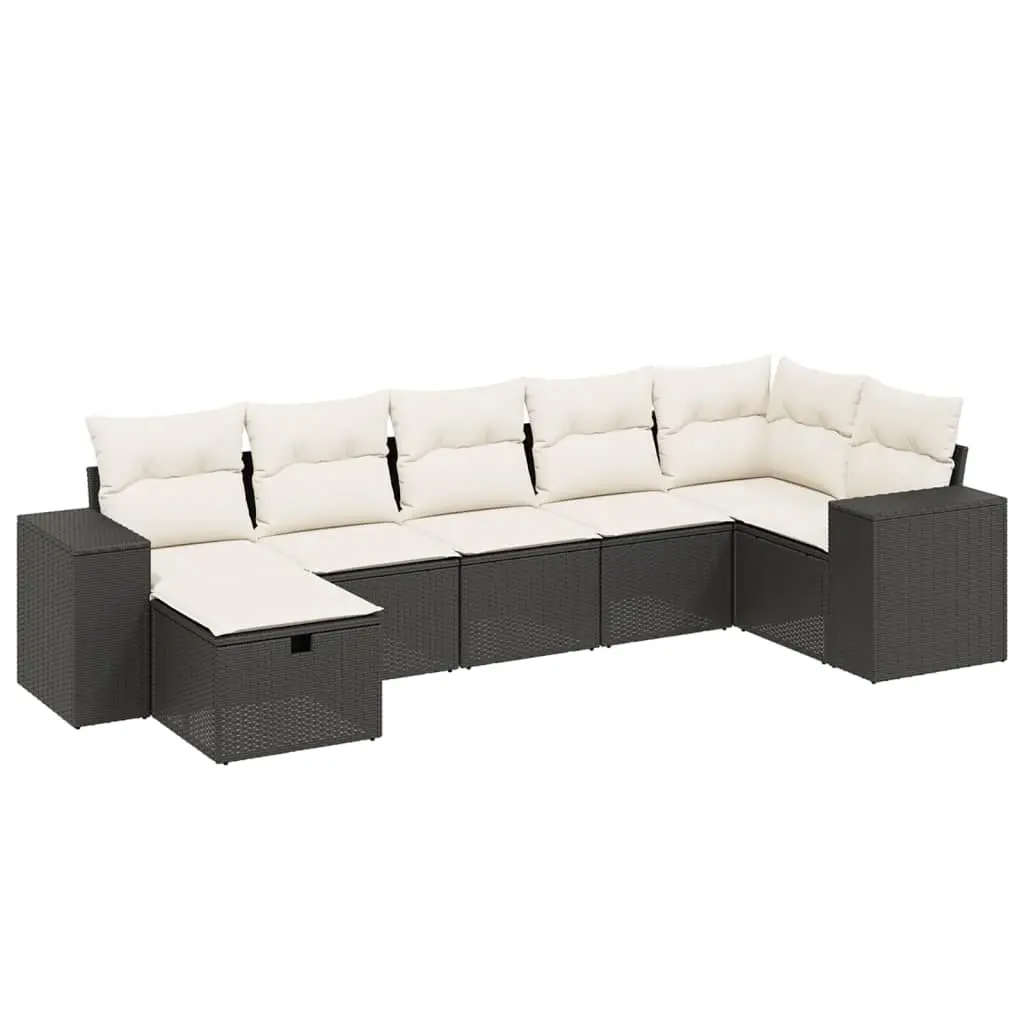 7 Piece Garden Sofa Set with Cushions Black Poly Rattan 3264452 - Furniture