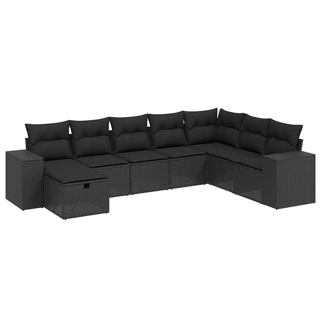 8 Piece Garden Sofa Set with Cushions Black Poly Rattan 3264511 - Furniture