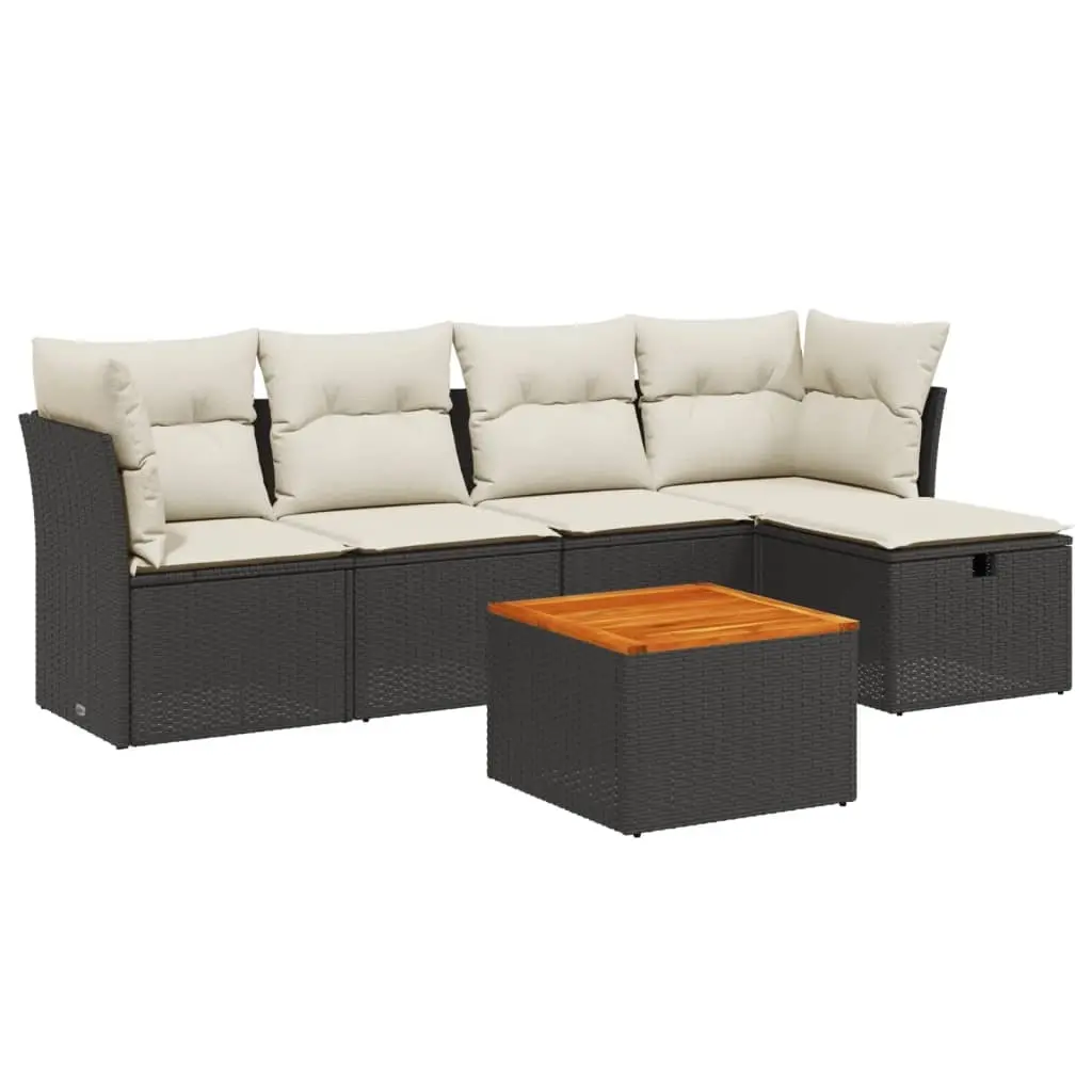 6 Piece Garden Sofa Set with Cushions Black Poly Rattan 3264710 - Furniture
