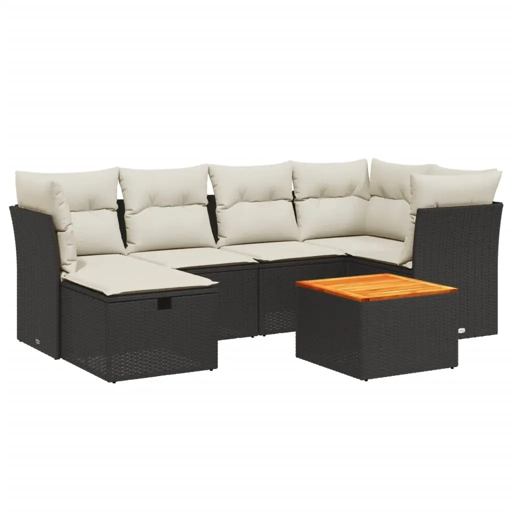 7 Piece Garden Sofa Set with Cushions Black Poly Rattan 3264724 - Furniture