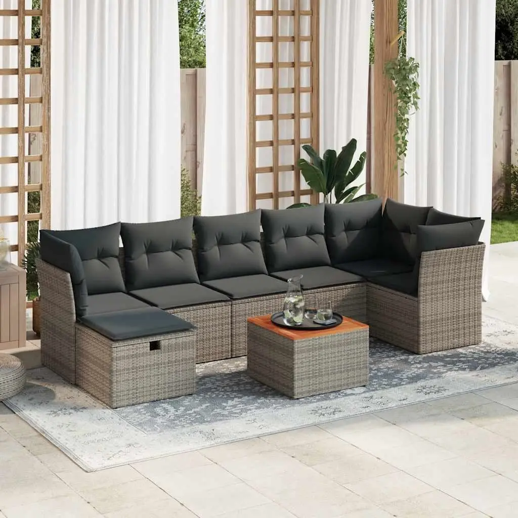 8 Piece Garden Sofa Set with Cushions Grey Poly Rattan 3264735 - Furniture