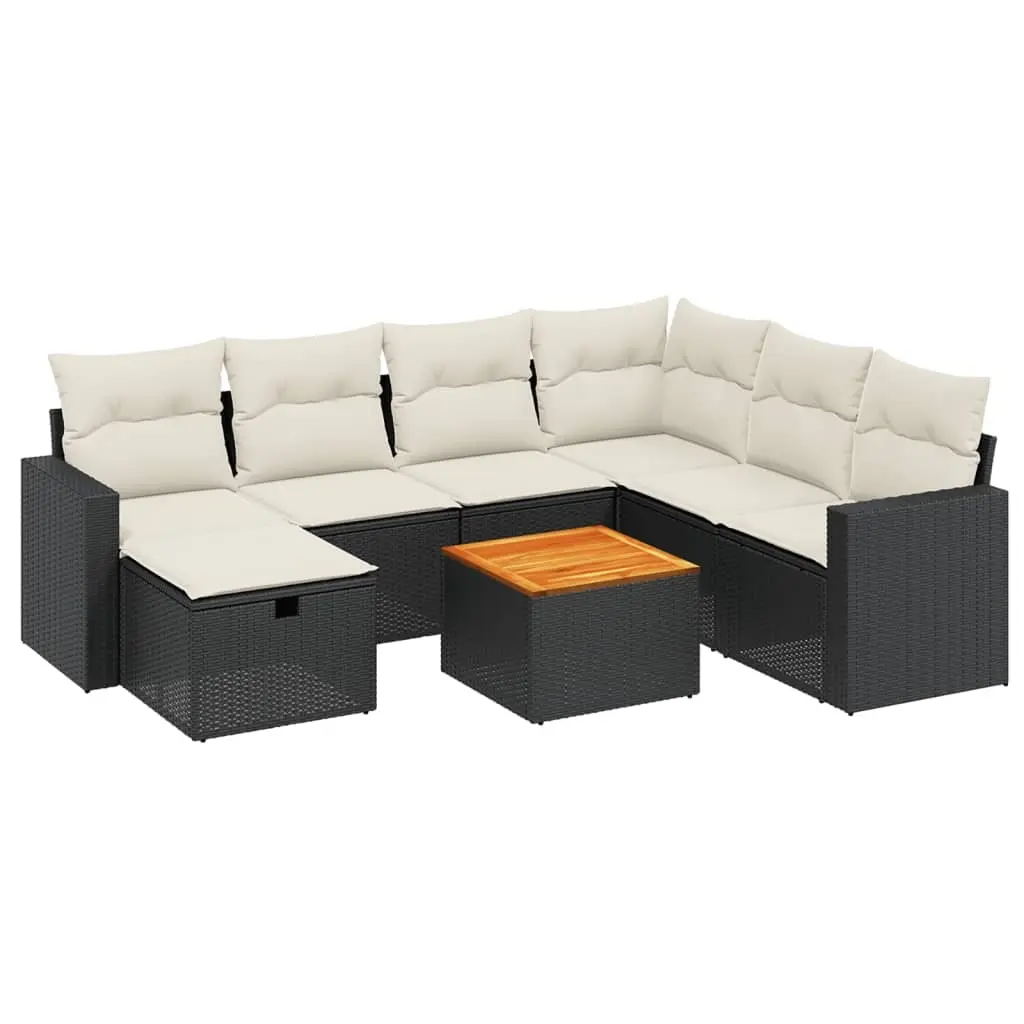 8 Piece Garden Sofa Set with Cushions Black Poly Rattan 3264850 - Furniture