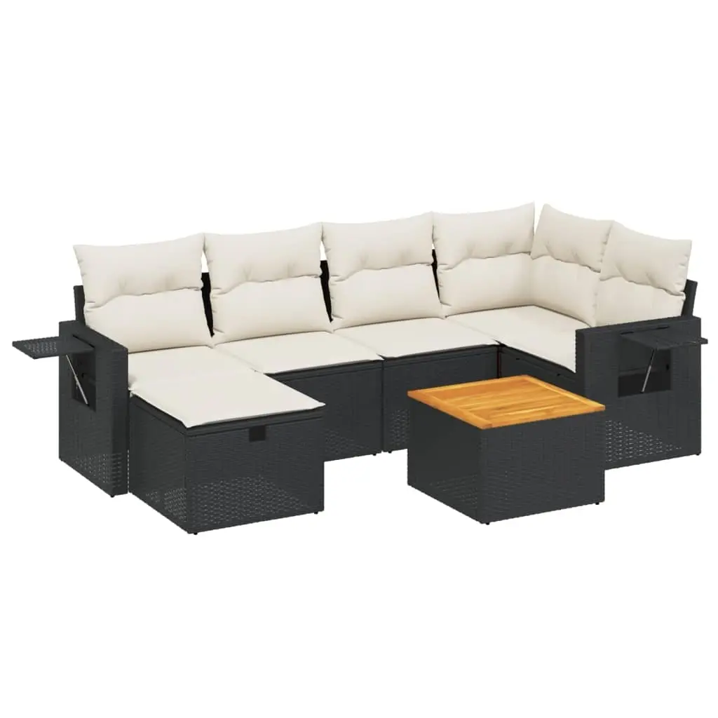 7 Piece Garden Sofa Set with Cushions Black Poly Rattan 3264948 - Furniture