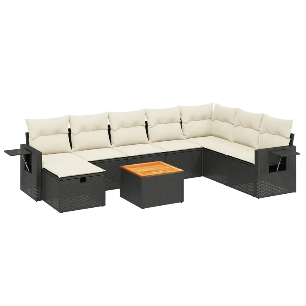 9 Piece Garden Sofa Set with Cushions Black Poly Rattan 3264983 - Furniture