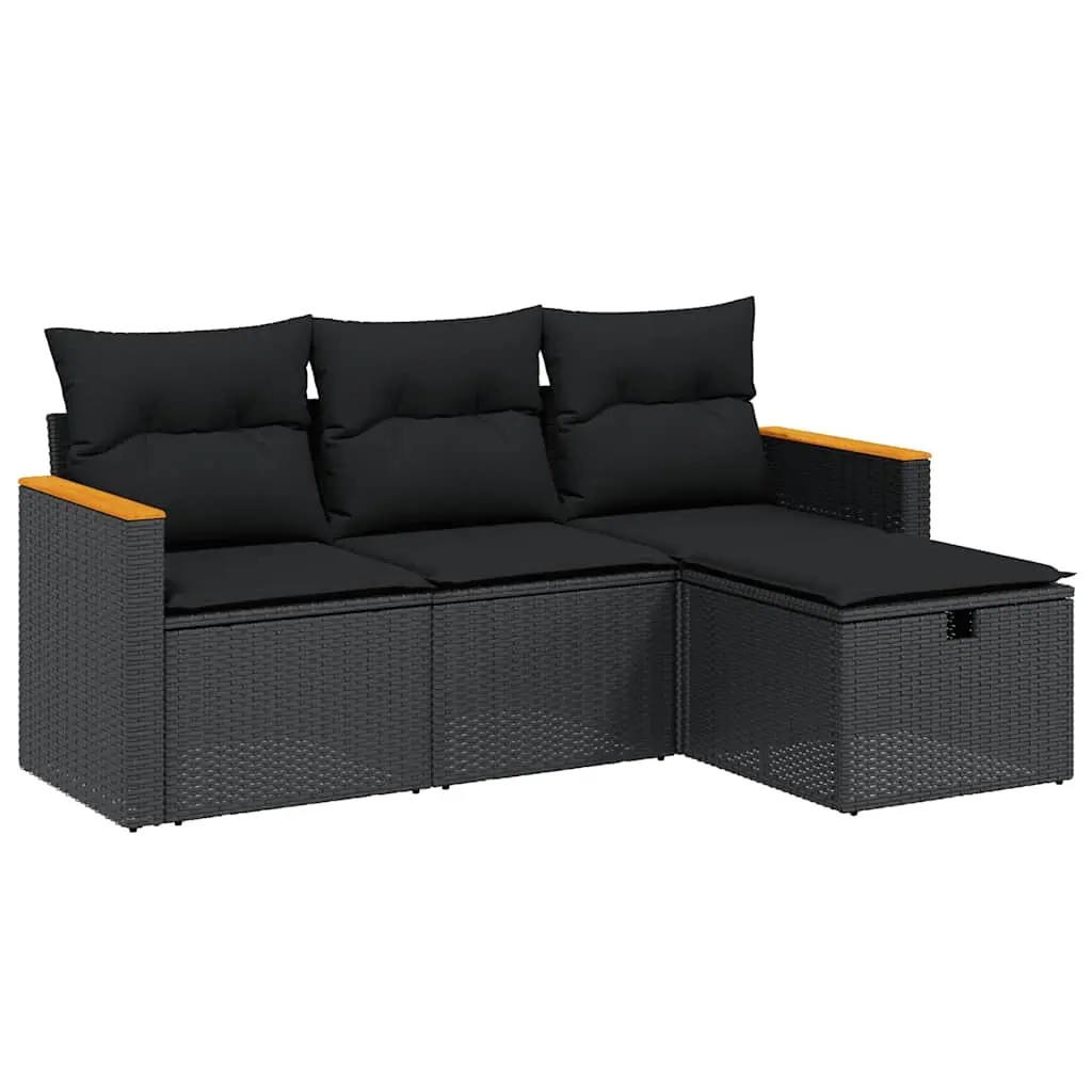 4 Piece Garden Sofa Set with Cushions Black Poly Rattan 3265269 - Furniture