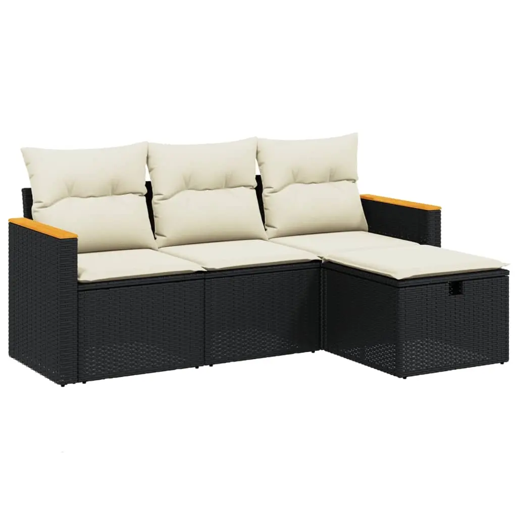 4 Piece Garden Sofa Set with Cushions Black Poly Rattan 3265270 - Furniture