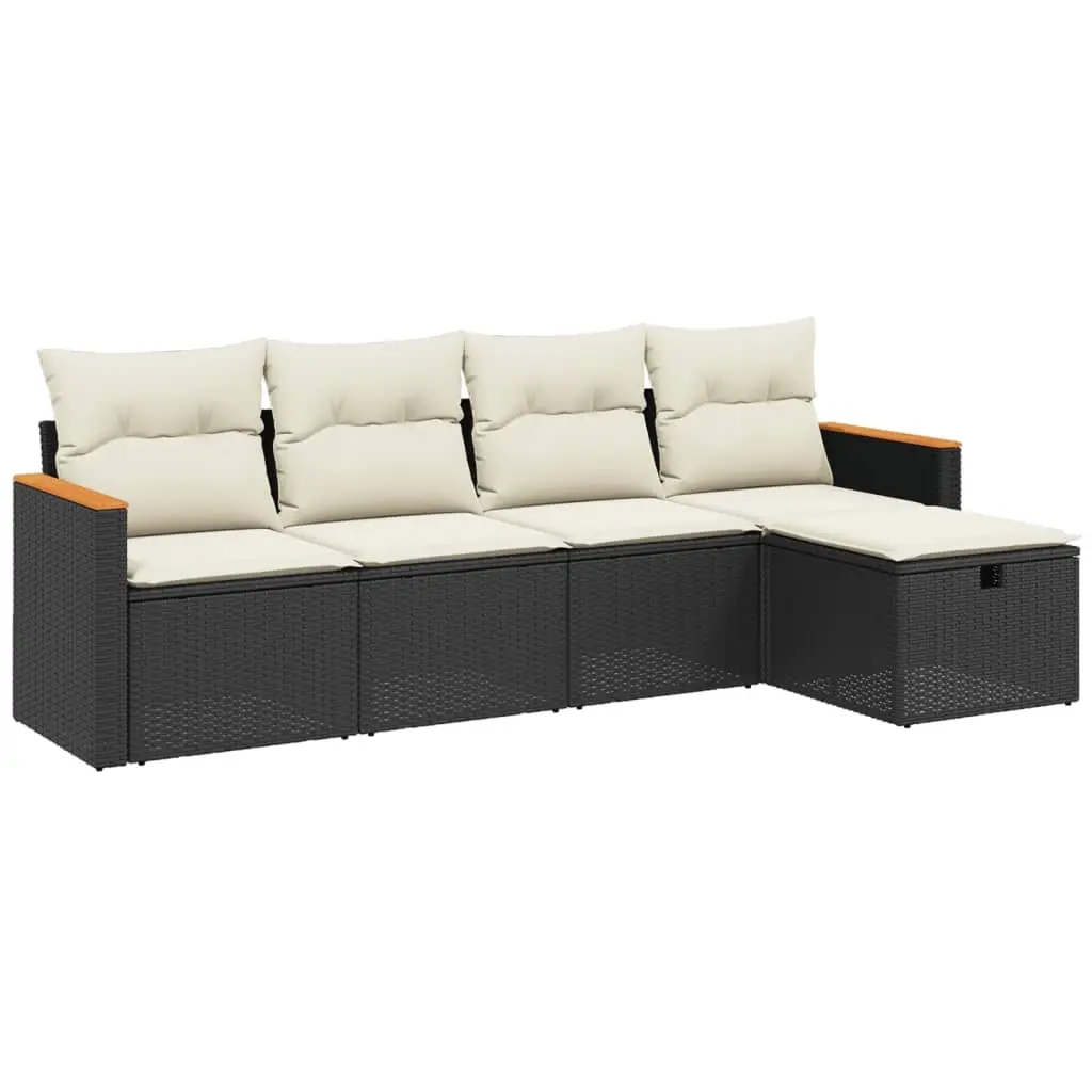 5 Piece Garden Sofa Set with Cushions Black Poly Rattan 3265284 - Furniture