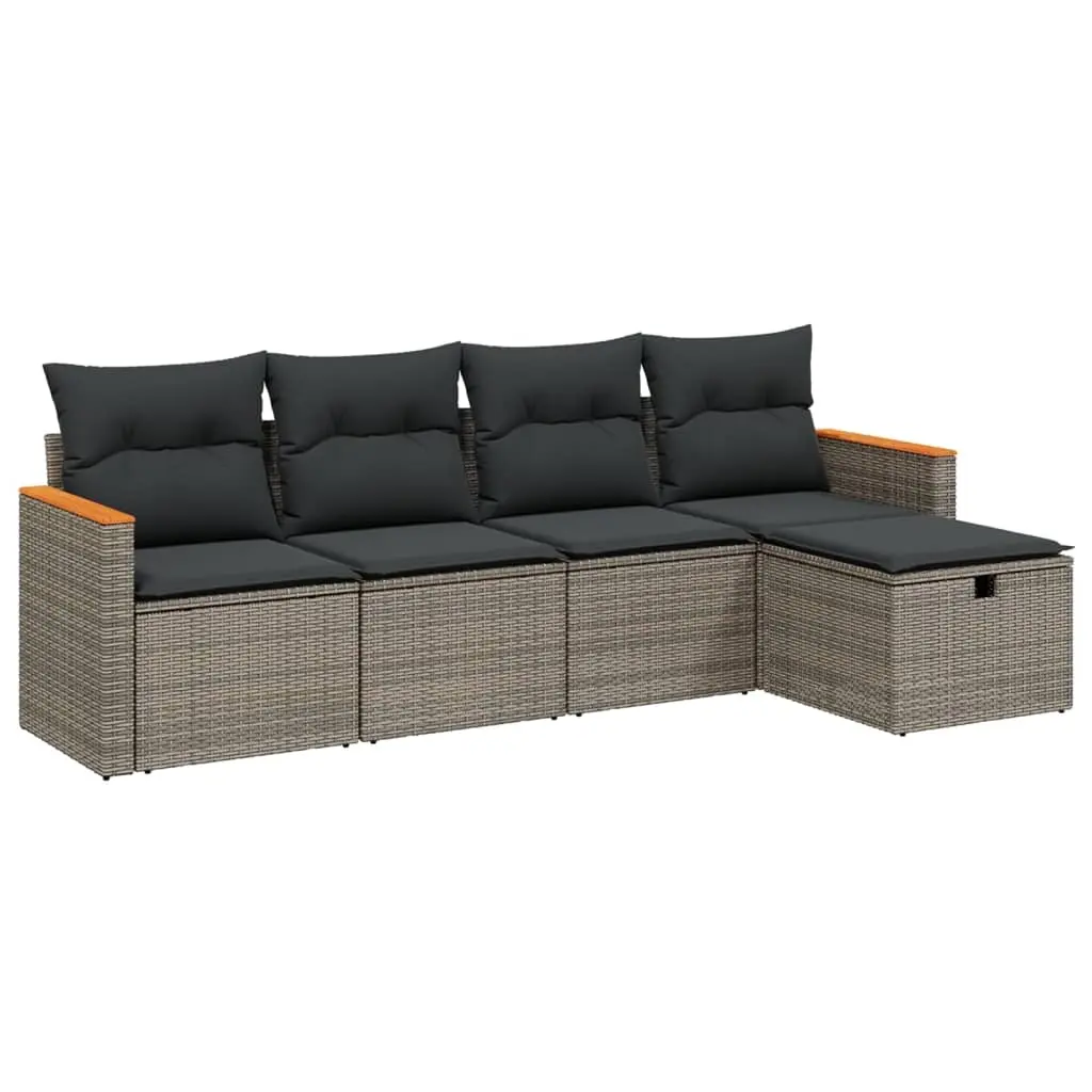 5 Piece Garden Sofa Set with Cushions Grey Poly Rattan 3265288 - Furniture