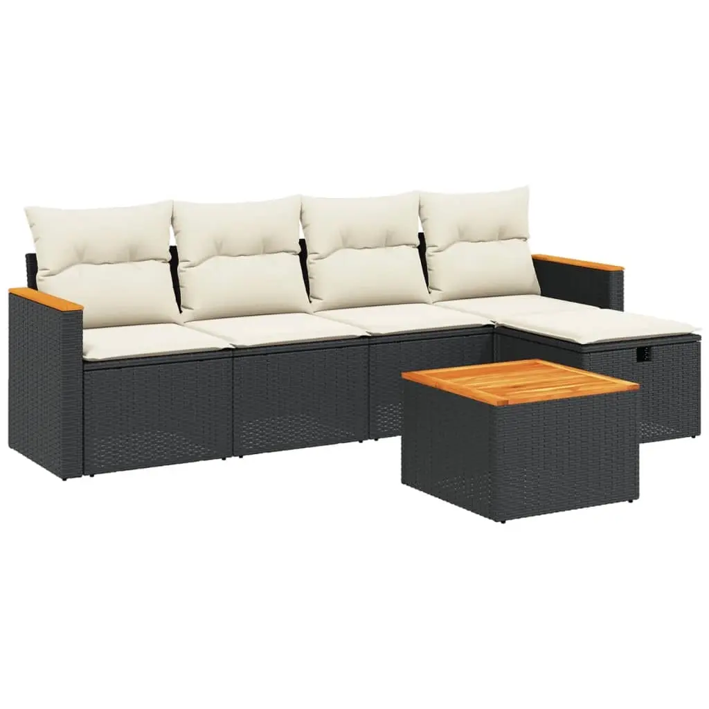 6 Piece Garden Sofa Set with Cushions Black Poly Rattan 3265291 - Furniture