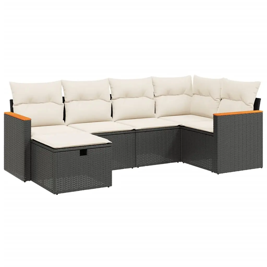 6 Piece Garden Sofa Set with Cushions Black Poly Rattan 3265298 - Furniture