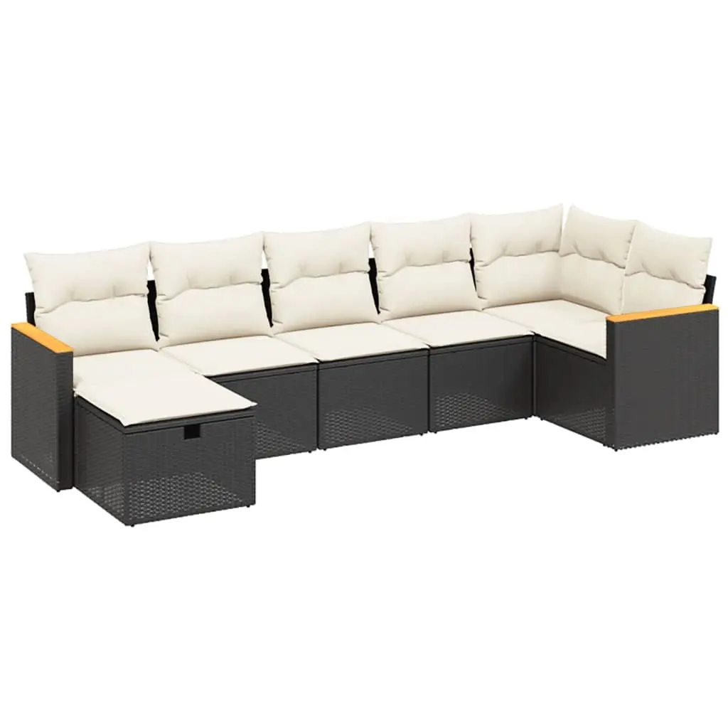 7 Piece Garden Sofa Set with Cushions Black Poly Rattan 3265312 - Furniture