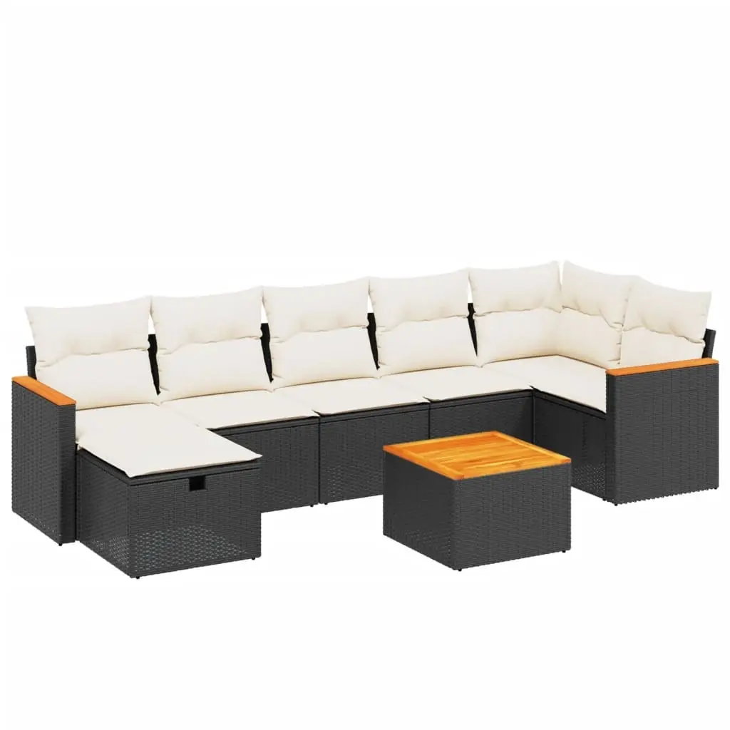 8 Piece Garden Sofa Set with Cushions Black Poly Rattan 3265319 - Furniture