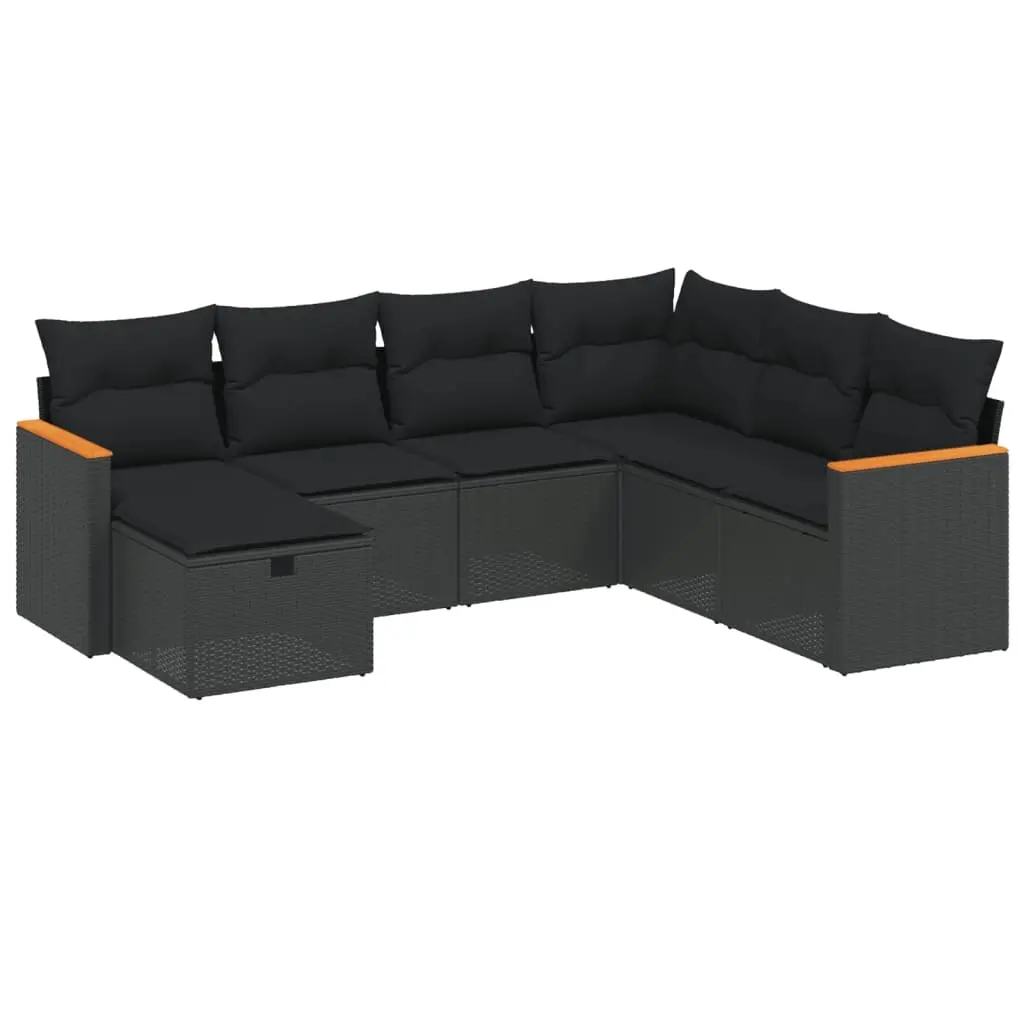 7 Piece Garden Sofa Set with Cushions Black Poly Rattan 3265325 - Furniture