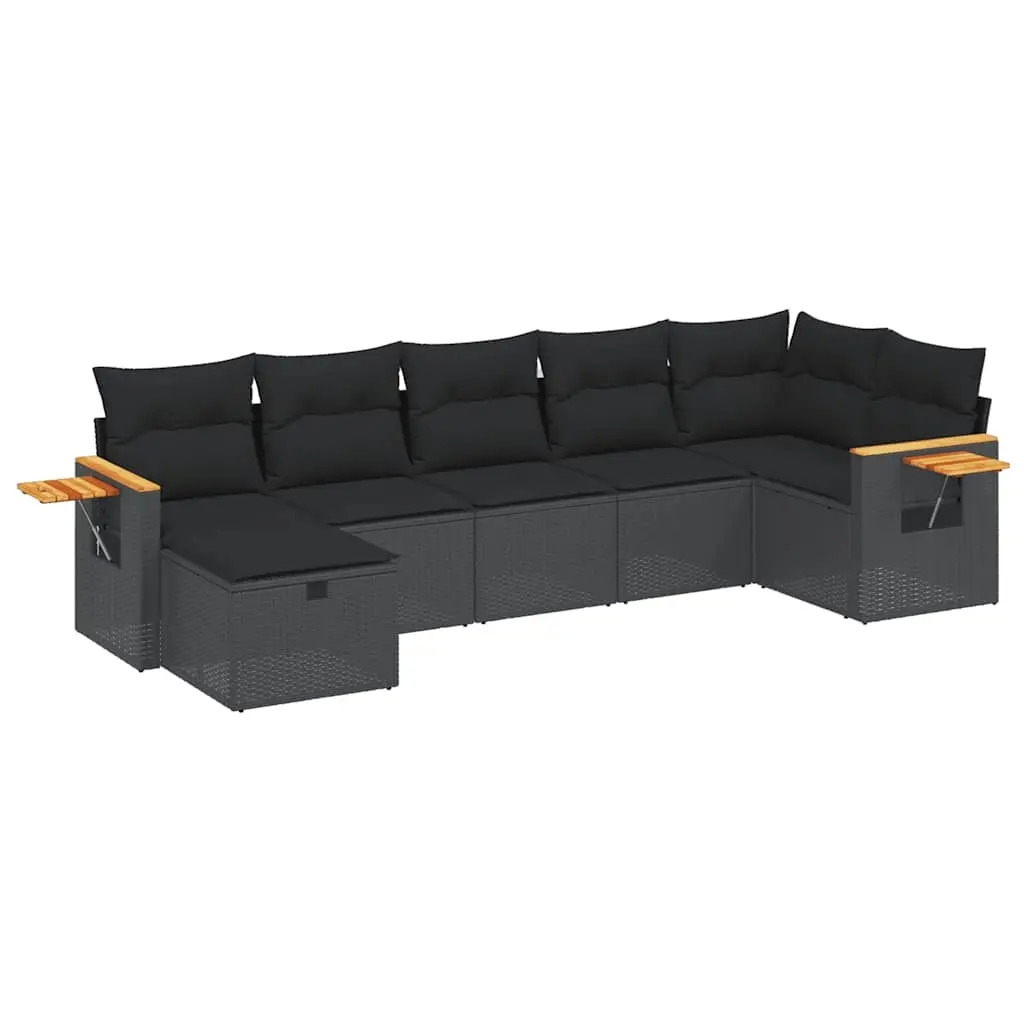 7 Piece Garden Sofa Set with Cushions Black Poly Rattan 3265528 - Furniture