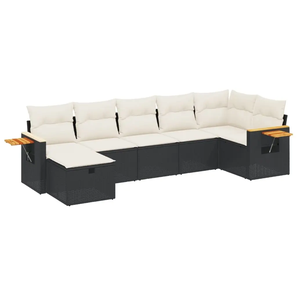 7 Piece Garden Sofa Set with Cushions Black Poly Rattan 3265529 - Furniture