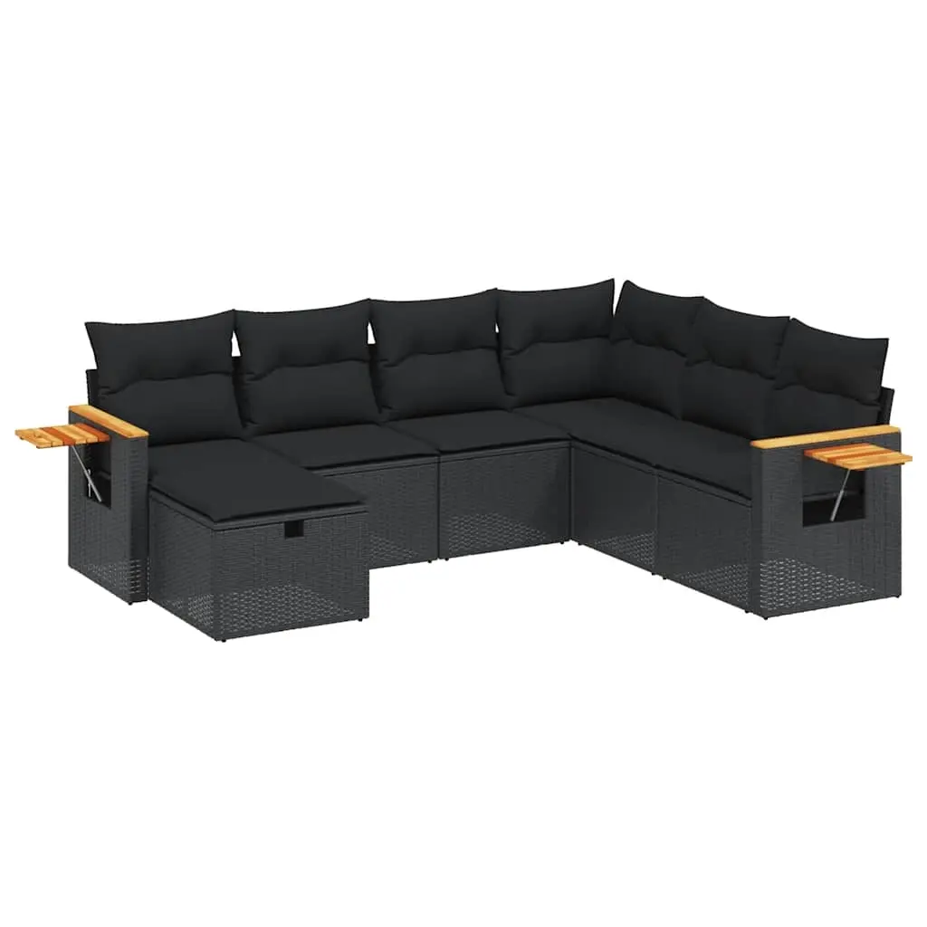 7 Piece Garden Sofa Set with Cushions Black Poly Rattan 3265542 - Furniture