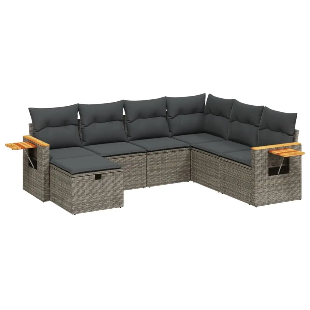 7 Piece Garden Sofa Set with Cushions Grey Poly Rattan 3265547 - Furniture