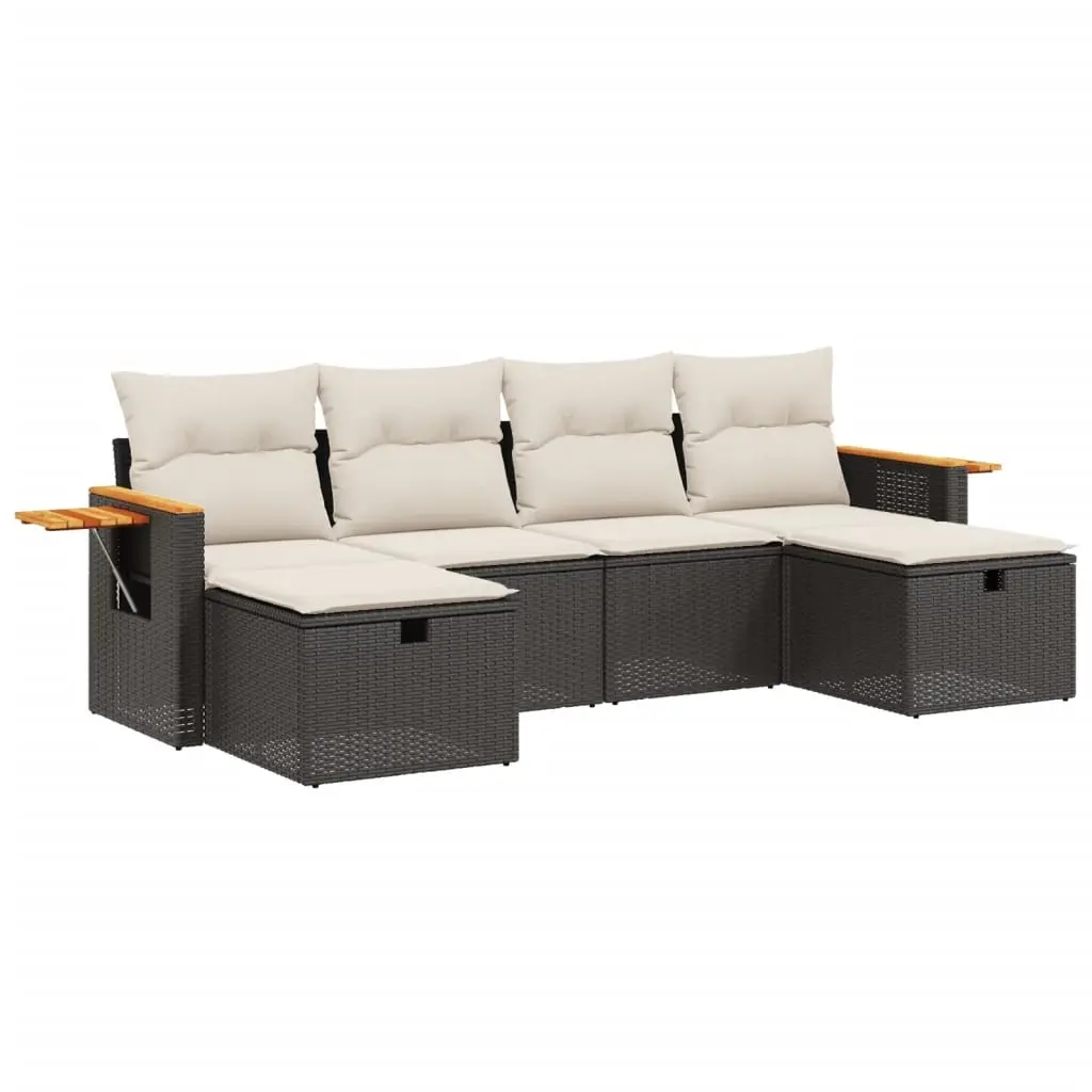 6 Piece Garden Sofa Set with Cushions Black Poly Rattan 3265557 - Furniture