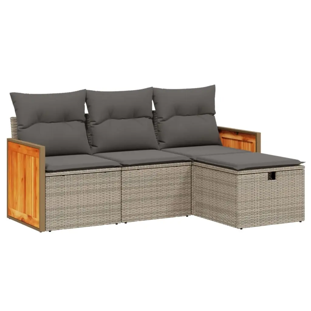 4 Piece Garden Sofa Set with Cushions Grey Poly Rattan 3265708 - Furniture