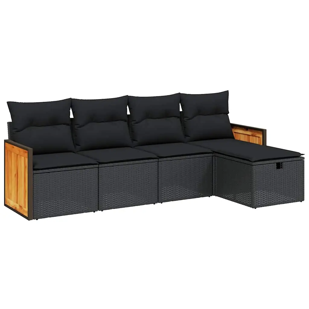5 Piece Garden Sofa Set with Cushions Black Poly Rattan 3265717 - Furniture