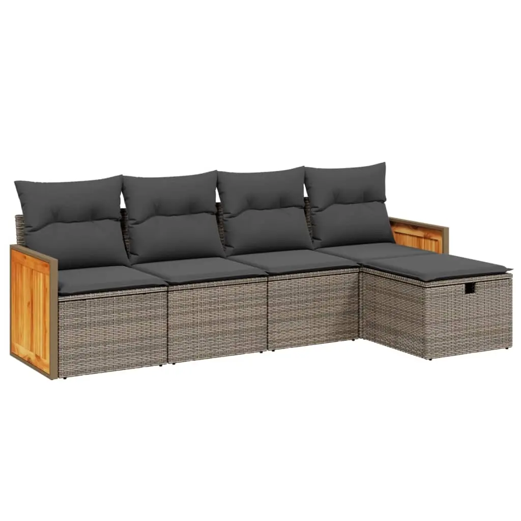 5 Piece Garden Sofa Set with Cushions Grey Poly Rattan 3265722 - Furniture