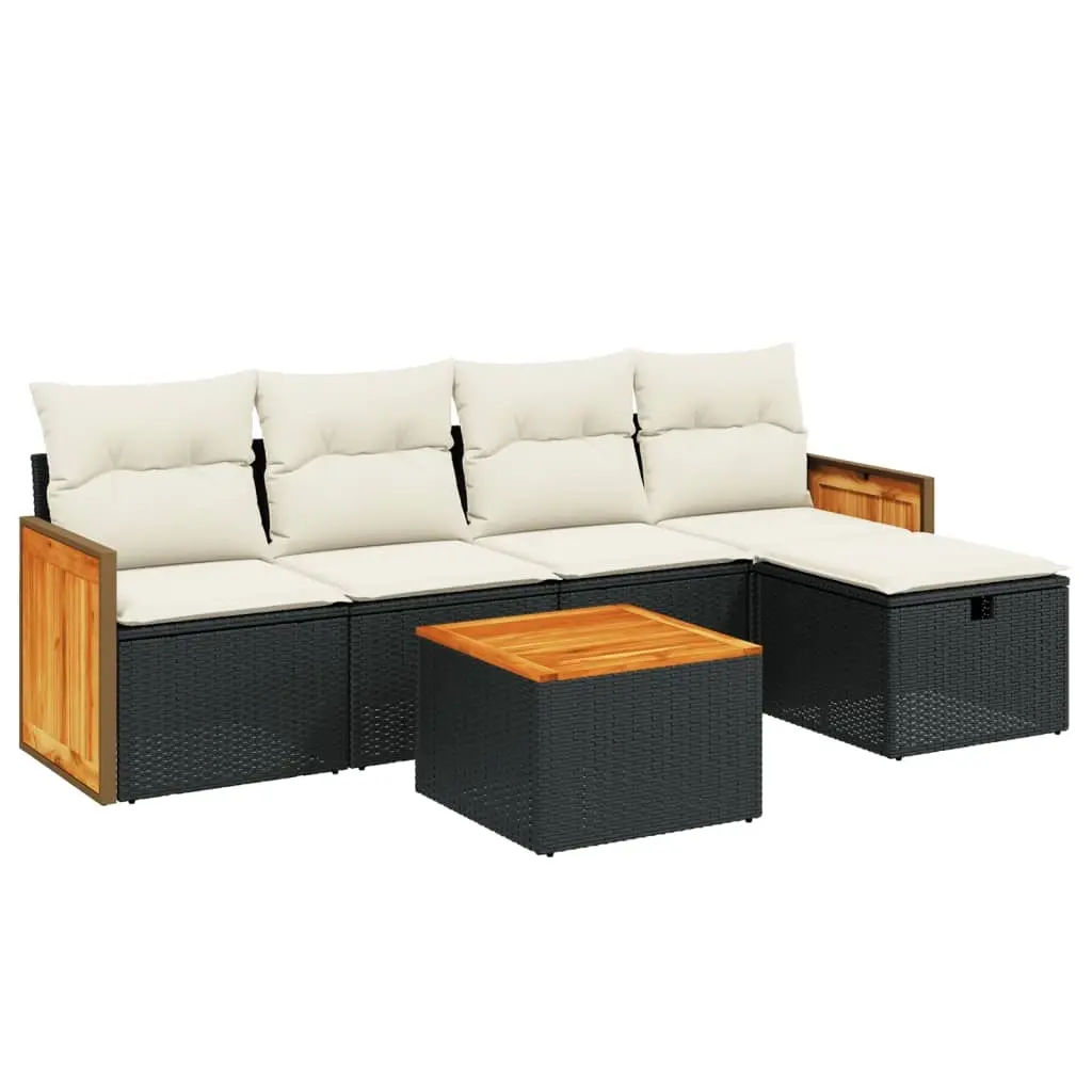 6 Piece Garden Sofa Set with Cushions Black Poly Rattan 3265725 - Furniture