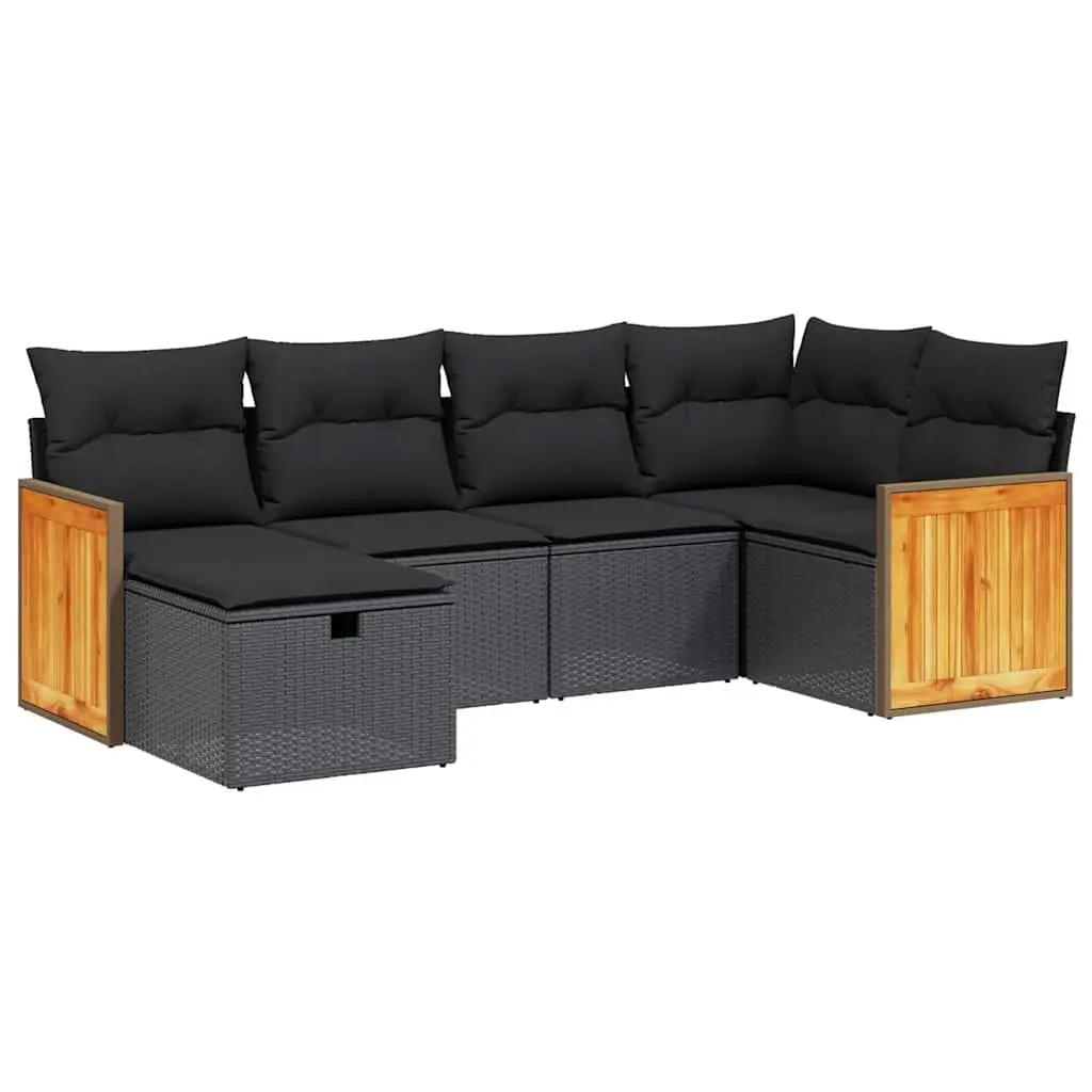 6 Piece Garden Sofa Set with Cushions Black Poly Rattan 3265731 - Furniture