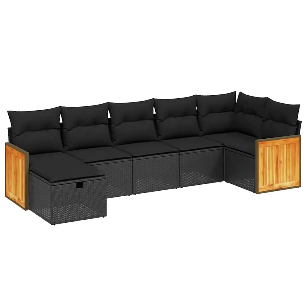 7 Piece Garden Sofa Set with Cushions Black Poly Rattan 3265745 - Furniture