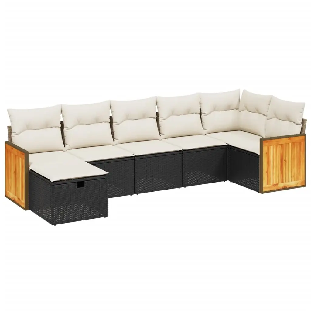 7 Piece Garden Sofa Set with Cushions Black Poly Rattan 3265746 - Furniture