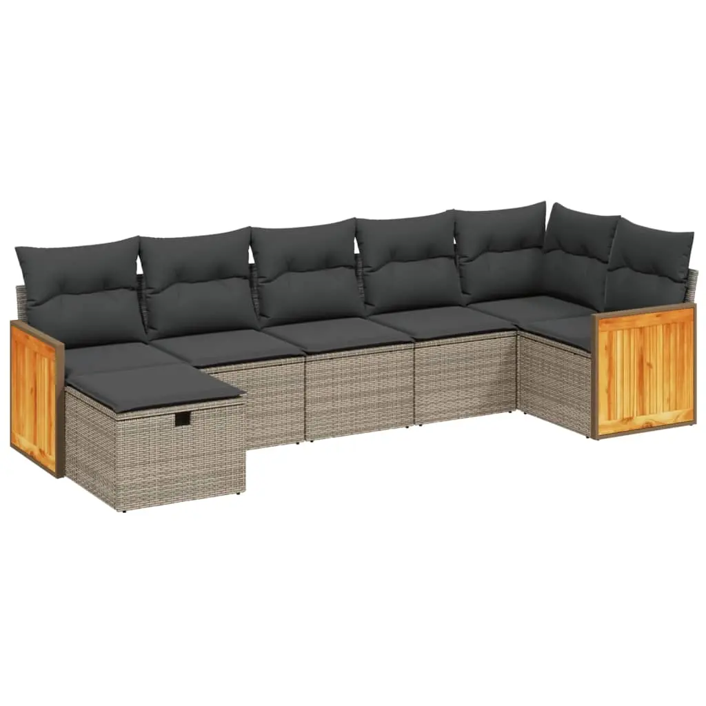 7 Piece Garden Sofa Set with Cushions Grey Poly Rattan 3265750 - Furniture